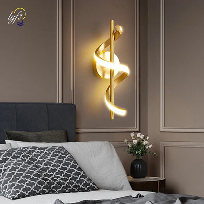 Nordic Copper LED Wall Sconce — 3-Color Switchable Bedside & Living Room Lamp in Black or Gold, 2 Styles