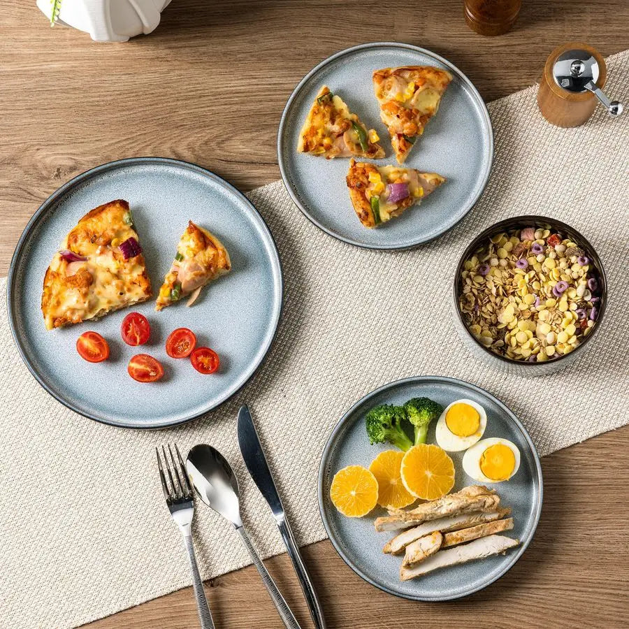 Reactive Glaze Ceramic Dinnerware Set for 4 — 12-Piece Plates & Bowls Set