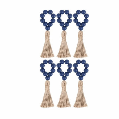 Farmhouse Wooden Bead Napkin Rings — Set of 6 with Tassel String | Handmade Table Decor