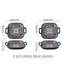 Bohemian Double Ear Ceramic Salad Plate — 9-Inch Square Pasta Dish, Oven & Microwave Safe in 8 Colors