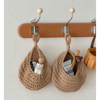 Handwoven Hanging Wall Basket — Natural Plant Fiber Fruit, Vegetable & Plant Organizer