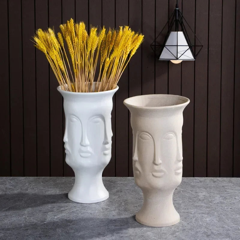 Ceramic Human Face Sculpture Vase — Handmade Nordic Art Flower Pot & Candlestick for Home Decor
