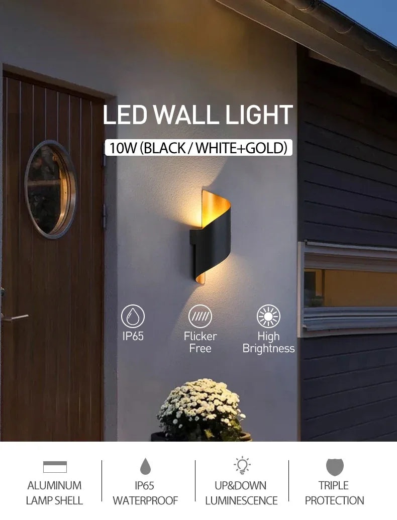 10W Nordic LED Wall Sconce — IP65 Waterproof Spiral Design Indoor & Outdoor Light in 4 Finishes