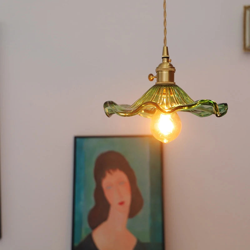 Art Deco Copper Glass Pendant Light — Colorful Edison Ceiling Chandelier for Bedroom, Living Room & Bar