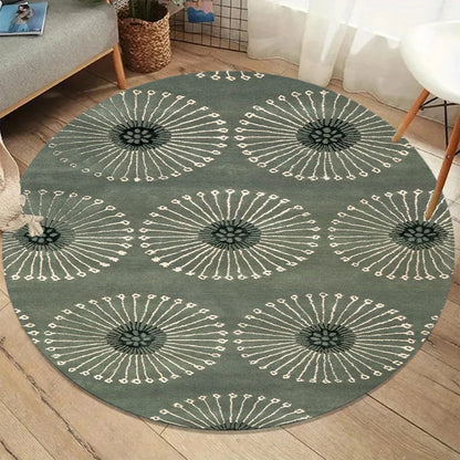 Boho Line Art Round Rug — Beige & Gray Abstract Non-Slip Mat for Living Room & Bedroom