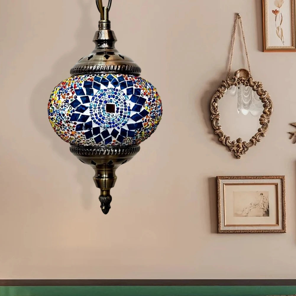 Turkish Moroccan Mosaic Pendant Lamp — Handcrafted Glass Hanging Ceiling Light