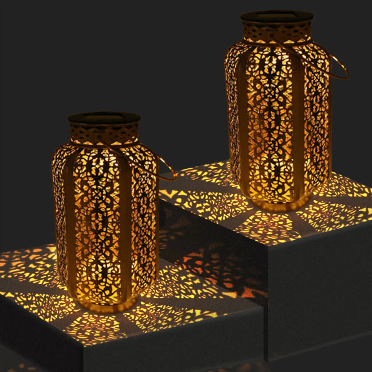 Retro Solar Hanging Lantern — Hollow Iron Outdoor Garden Light for Patio & Yard