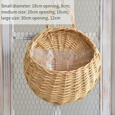 Handmade Wicker Rattan Wall Planter Basket — Natural Hanging Flower Pot for Indoor & Outdoor Garden Decor