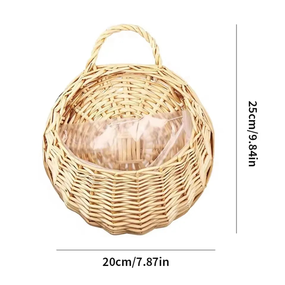 Handmade Wicker Rattan Wall Planter Basket — Natural Hanging Flower Pot for Indoor & Outdoor Garden Decor