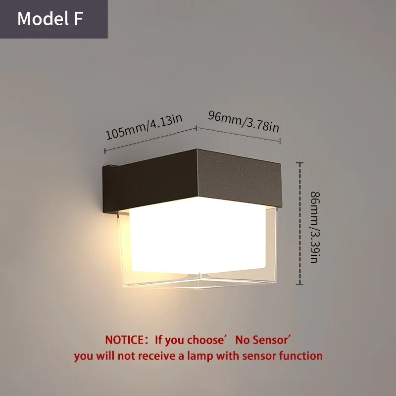 LED Outdoor Wall Lamp with Optional Radar Motion Sensor — IP55 Waterproof in 7 Models & 2 Color Temperatures