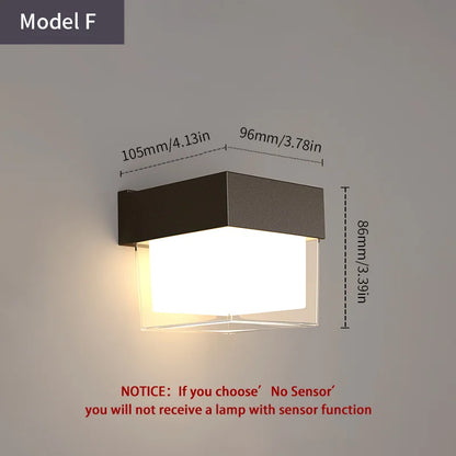 LED Outdoor Wall Lamp with Optional Radar Motion Sensor — IP55 Waterproof in 7 Models & 2 Color Temperatures