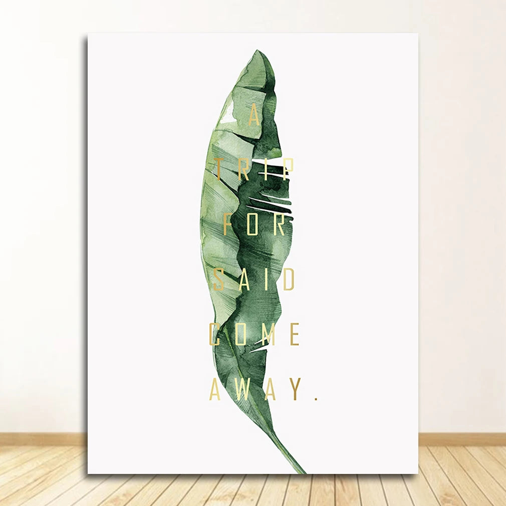 Scandinavian Tropical Leaves Canvas Poster — Unframed Green Botanical Wall Art in 11 Sizes