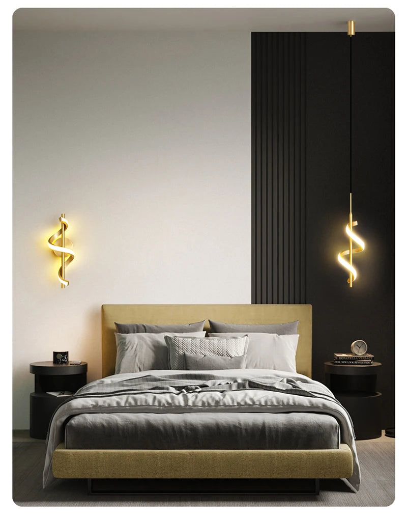 Nordic Copper LED Wall Sconce — 3-Color Switchable Bedside & Living Room Lamp in Black or Gold, 2 Styles