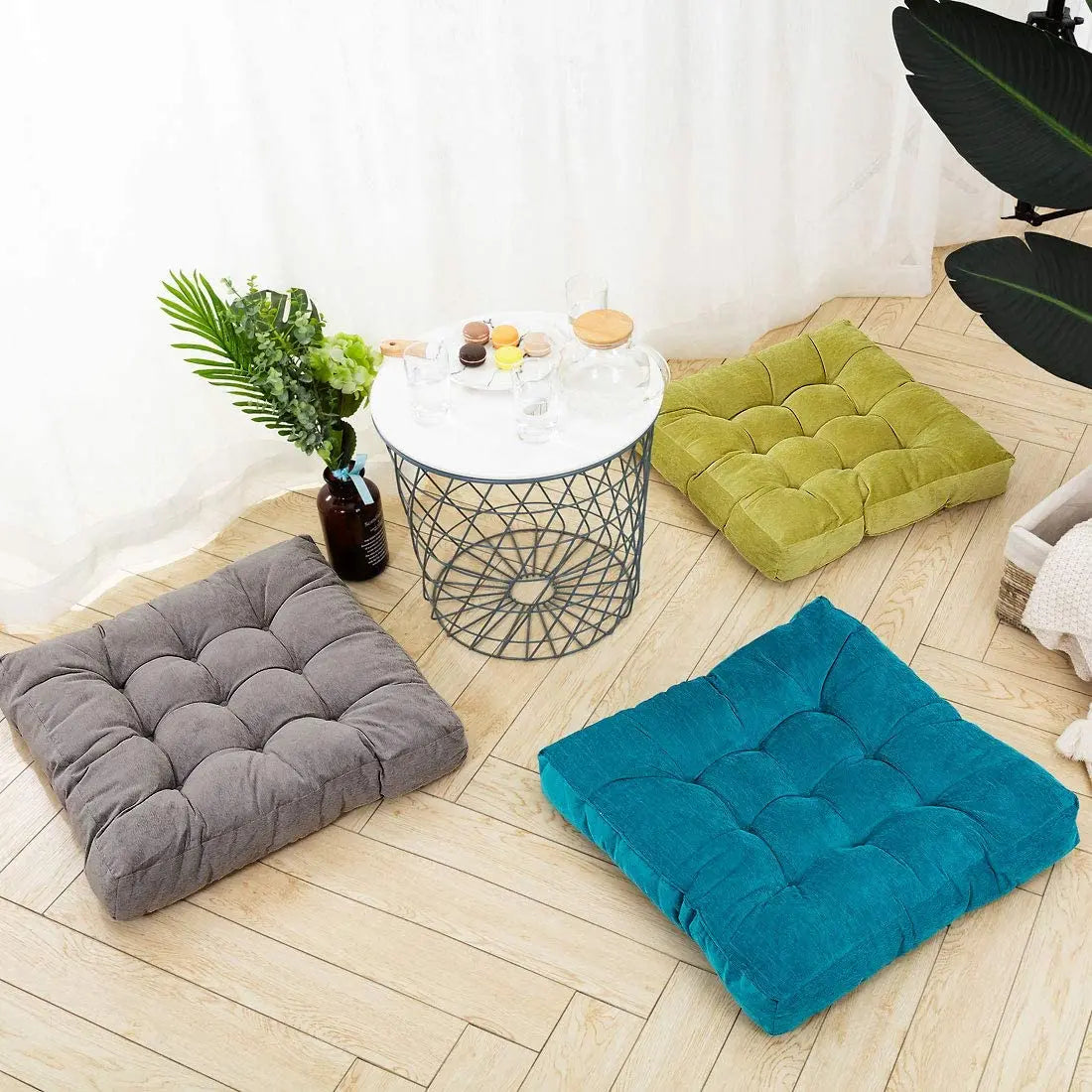 Corduroy Floor Meditation Cushion — Thick Tufted Square Yoga Seat Pillow