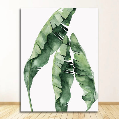 Scandinavian Tropical Leaves Canvas Poster — Unframed Green Botanical Wall Art in 11 Sizes
