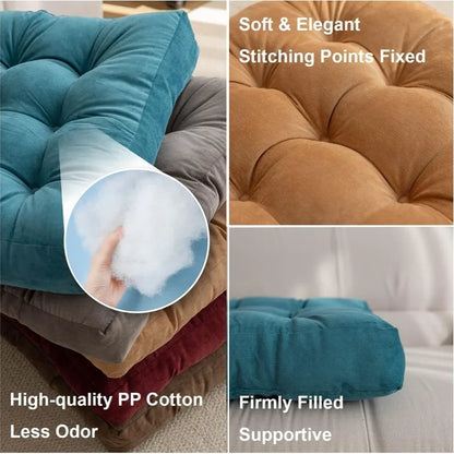 Corduroy Floor Meditation Cushion — Thick Tufted Square Yoga Seat Pillow
