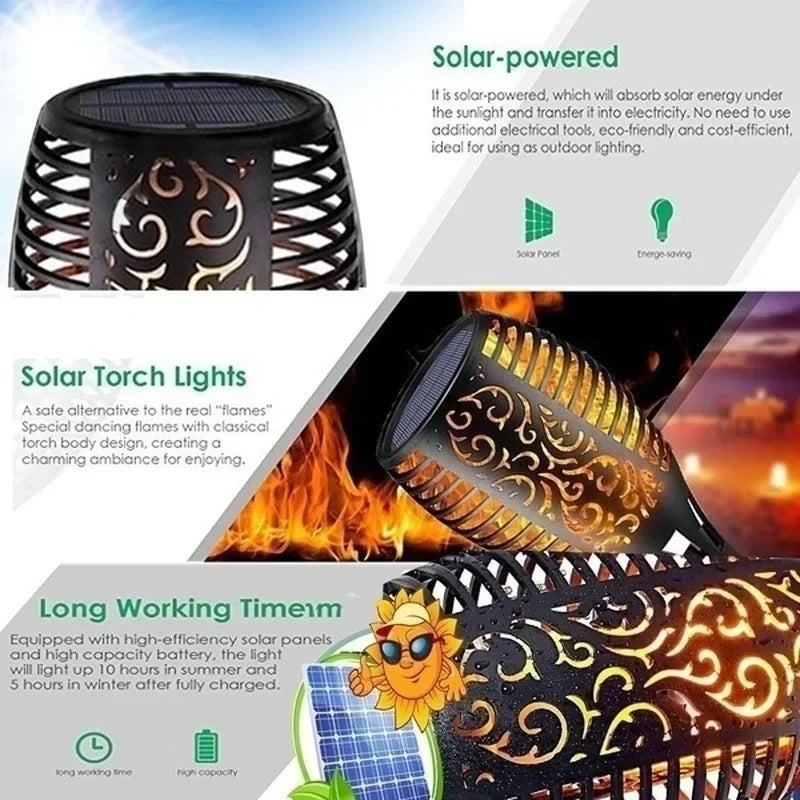 Solar Flame Torch Garden Light — 12-LED Flickering Dusk-to-Dawn Outdoor Stake Lamp, 1 to 12 Pack