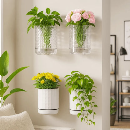Self-Adhesive Wall Planter — Double Layer Hydroponic Hanging Flower Pot for Indoor Walls