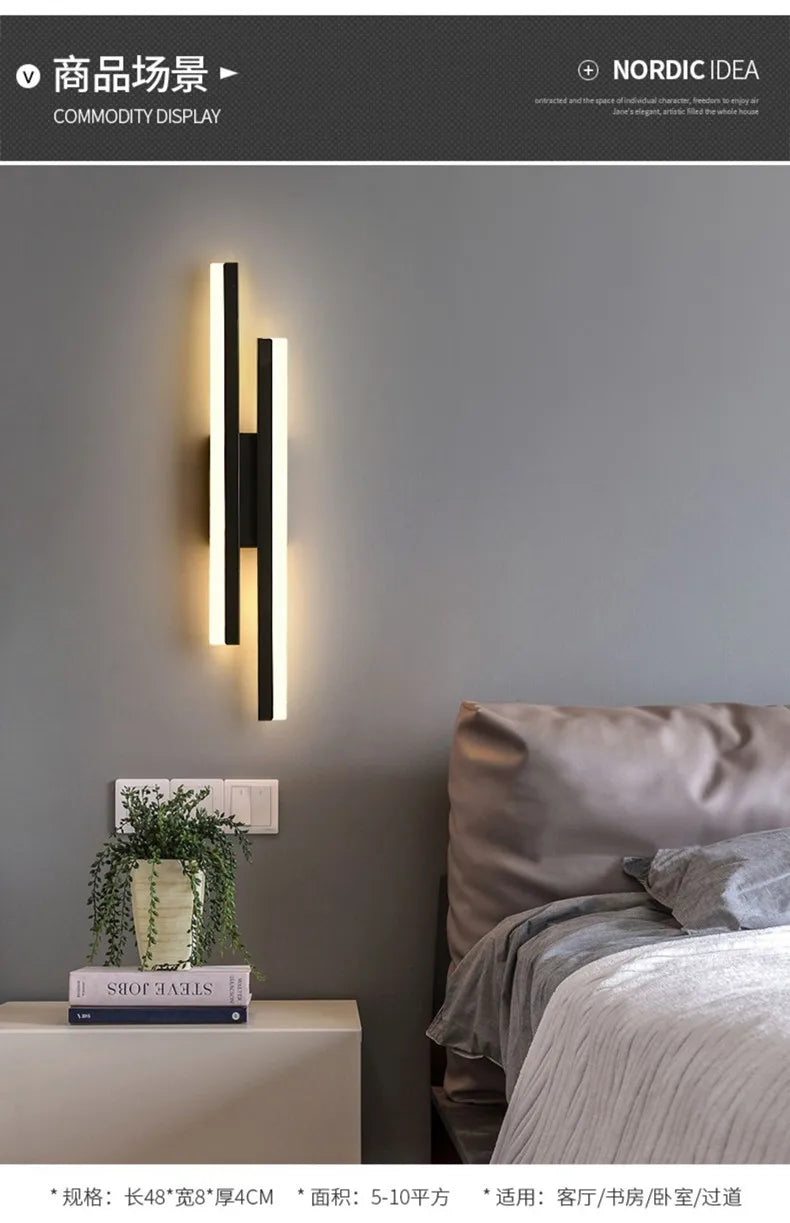 Nordic Dimmable LED Wall Sconce — 3-Color Iron & Acrylic Bedside Lamp in Black or Gold, Left or Right