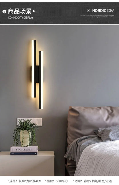 Nordic Dimmable LED Wall Sconce — 3-Color Iron & Acrylic Bedside Lamp in Black or Gold, Left or Right