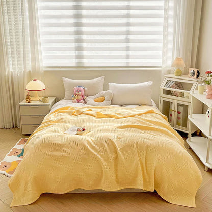 100% Cotton Waffle Knit Throw Blanket — Soft Breathable Sofa & Bed Throw