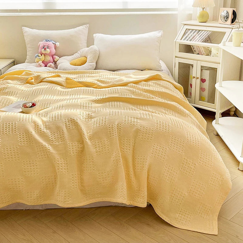 100% Cotton Waffle Knit Throw Blanket — Soft Breathable Sofa & Bed Throw