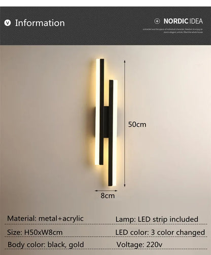 Nordic Dimmable LED Wall Sconce — 3-Color Iron & Acrylic Bedside Lamp in Black or Gold, Left or Right