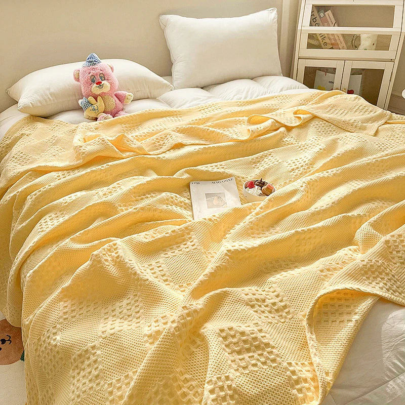 100% Cotton Waffle Knit Throw Blanket — Soft Breathable Sofa & Bed Throw