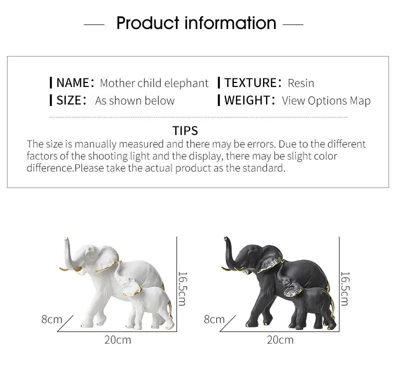Modern Resin Elephant Statue Pair — Decorative Animal Figurine Sculpture for Living Room & Shelf