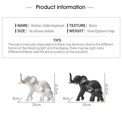 Modern Resin Elephant Statue Pair — Decorative Animal Figurine Sculpture for Living Room & Shelf