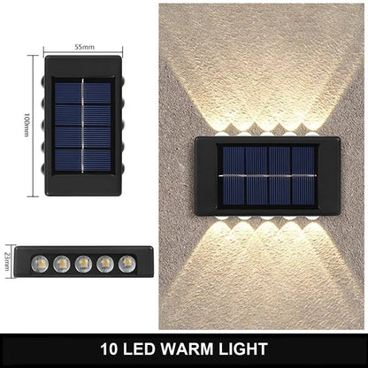Solar Outdoor Wall Lamp — IP65 Waterproof Up & Down Warm Light for Garden, Balcony & Yard in 6 Sizes
