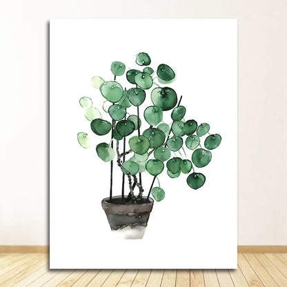 Scandinavian Tropical Leaves Canvas Poster — Unframed Green Botanical Wall Art in 11 Sizes