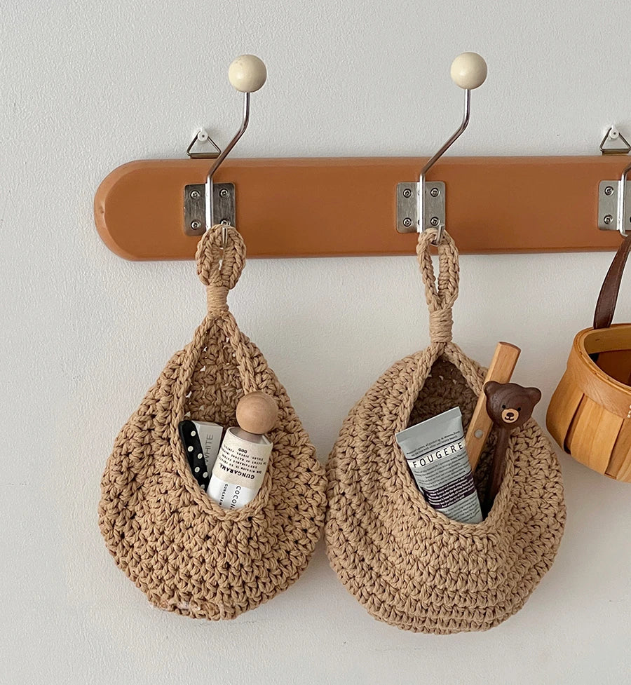 Handwoven Hanging Wall Basket — Natural Plant Fiber Fruit, Vegetable & Plant Organizer