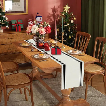 Black Striped Minimalist Table Runner — Waterproof Indoor & Outdoor Dining Runner in 6 Sizes