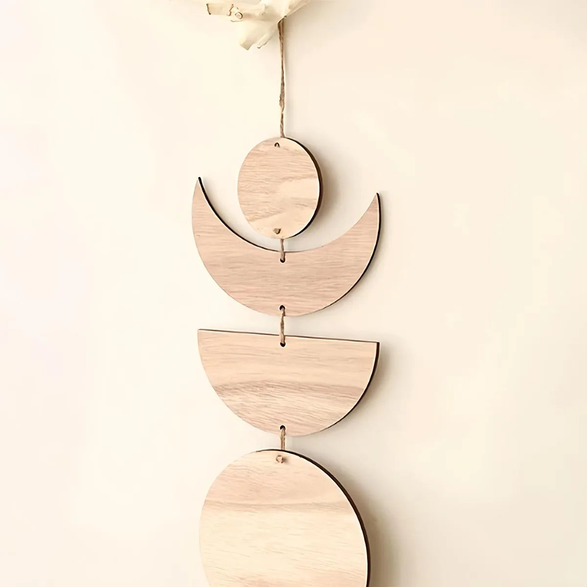Bohemian Wooden Moon Pendant Wall Hanging — Natural Wood Boho Room Decor