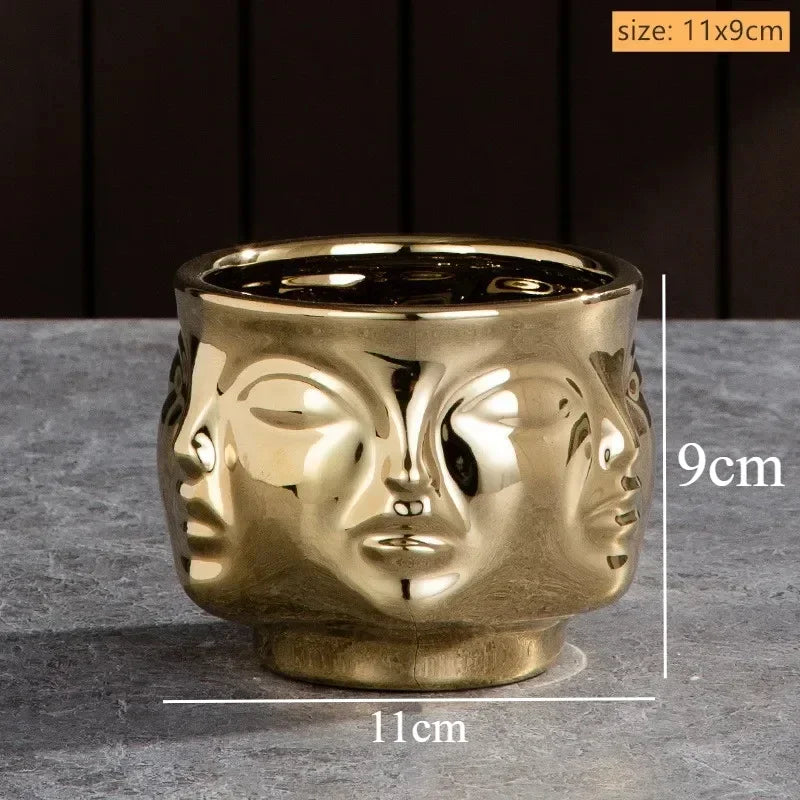 Ceramic Human Face Sculpture Vase — Handmade Nordic Art Flower Pot & Candlestick for Home Decor