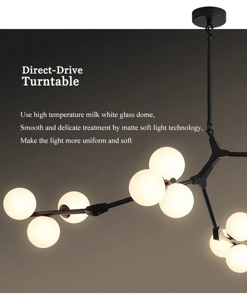 Modern Glass Ball Branch Chandelier — LED Ceiling Light for Living Room & Dining Room