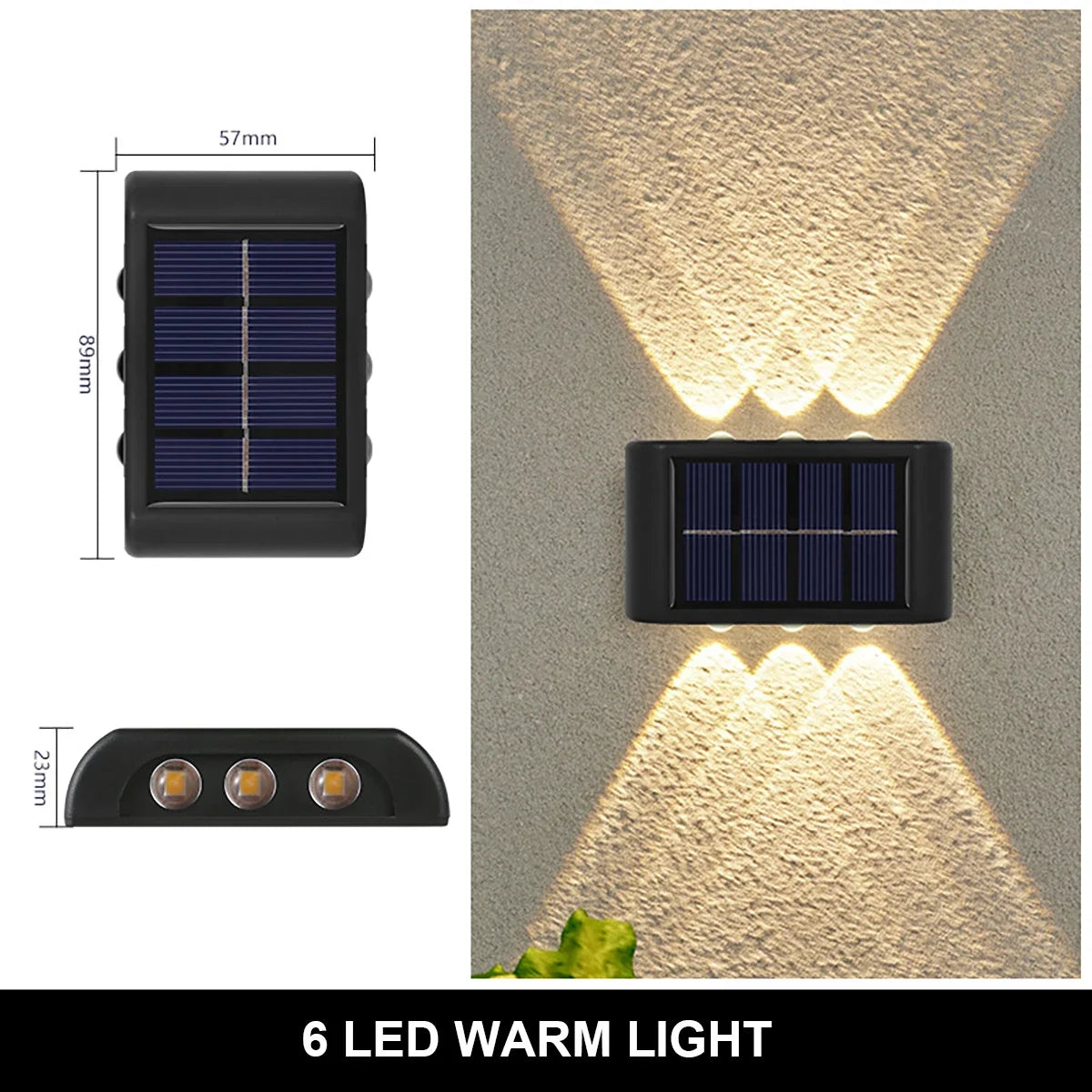 Solar Outdoor Wall Lamp — IP65 Waterproof Up & Down Warm Light for Garden, Balcony & Yard in 6 Sizes