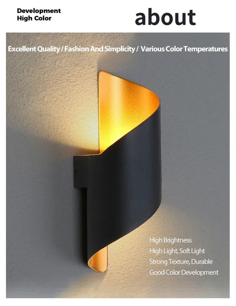 10W Nordic LED Wall Sconce — IP65 Waterproof Spiral Design Indoor & Outdoor Light in 4 Finishes