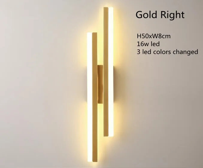 Nordic Dimmable LED Wall Sconce — 3-Color Iron & Acrylic Bedside Lamp in Black or Gold, Left or Right