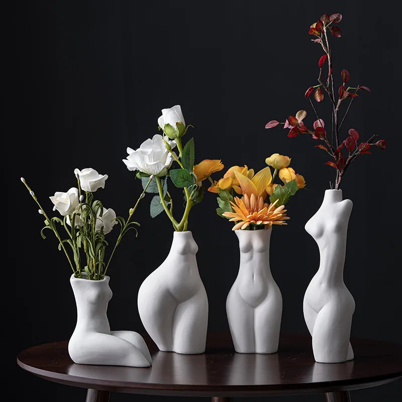 Ceramic Human Form Vase — Nordic Sculptural Body Art Vase for Dried Flowers & Home Decor
