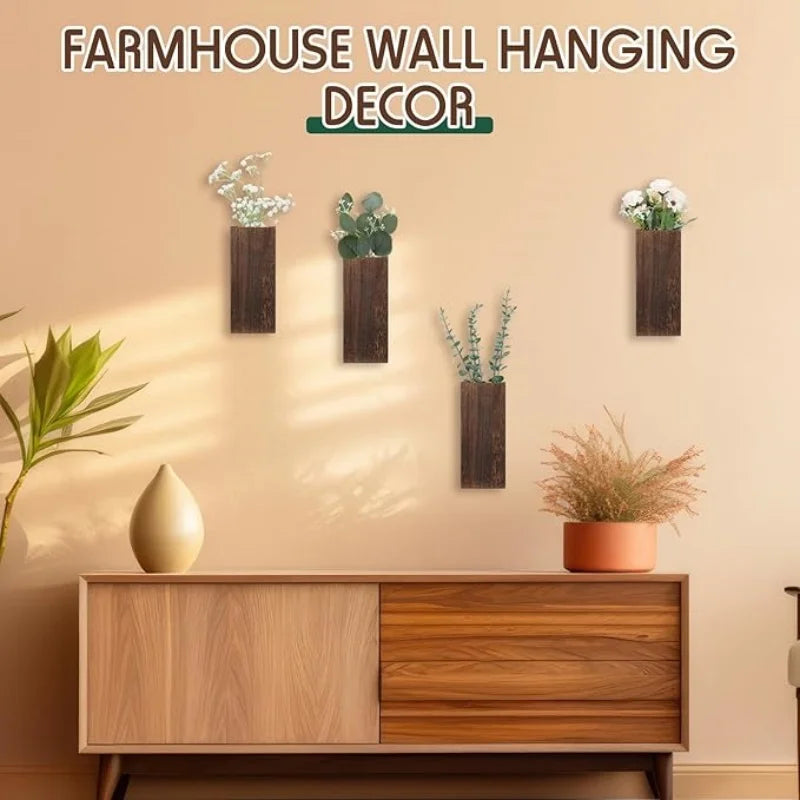 Wooden Wall Planter — Handcrafted Pine Hanging Vase for Flowers & Greenery | Modern Farmhouse Decor