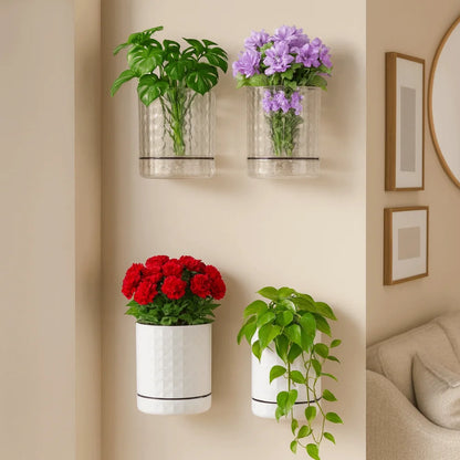 Self-Adhesive Wall Planter — Double Layer Hydroponic Hanging Flower Pot for Indoor Walls