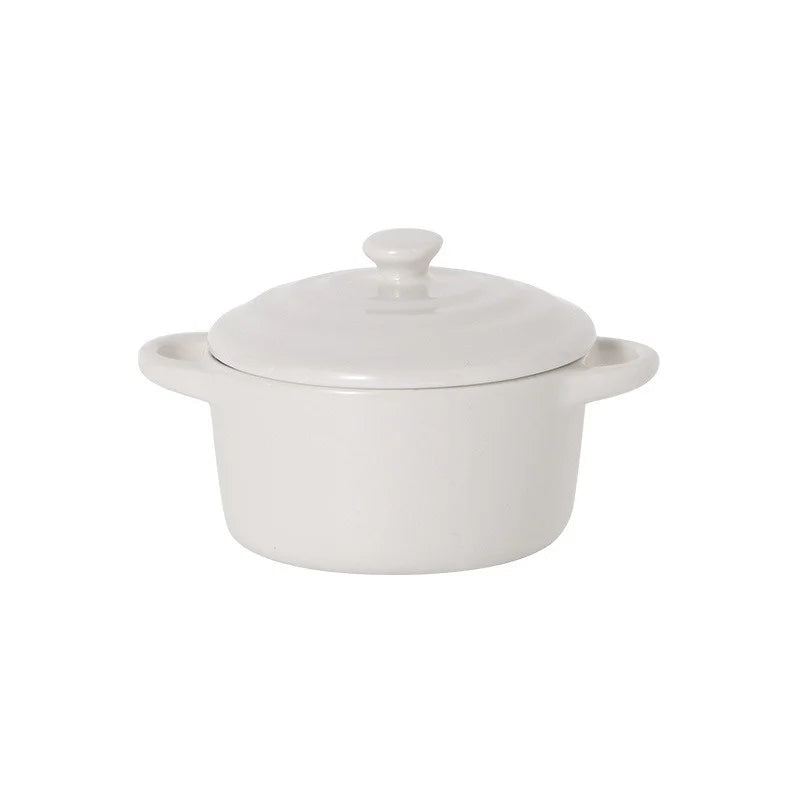Ceramic Double Ear Bowl with Lid — Glazed Baking Bowl for Steamed Eggs, Soup & Pudding