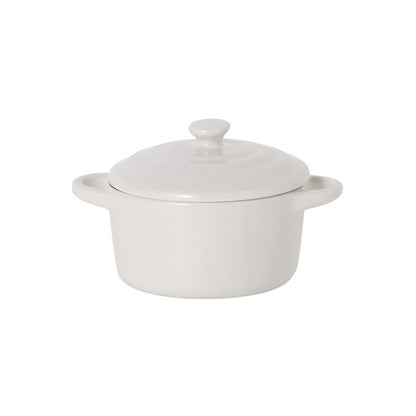 Ceramic Double Ear Bowl with Lid — Glazed Baking Bowl for Steamed Eggs, Soup & Pudding