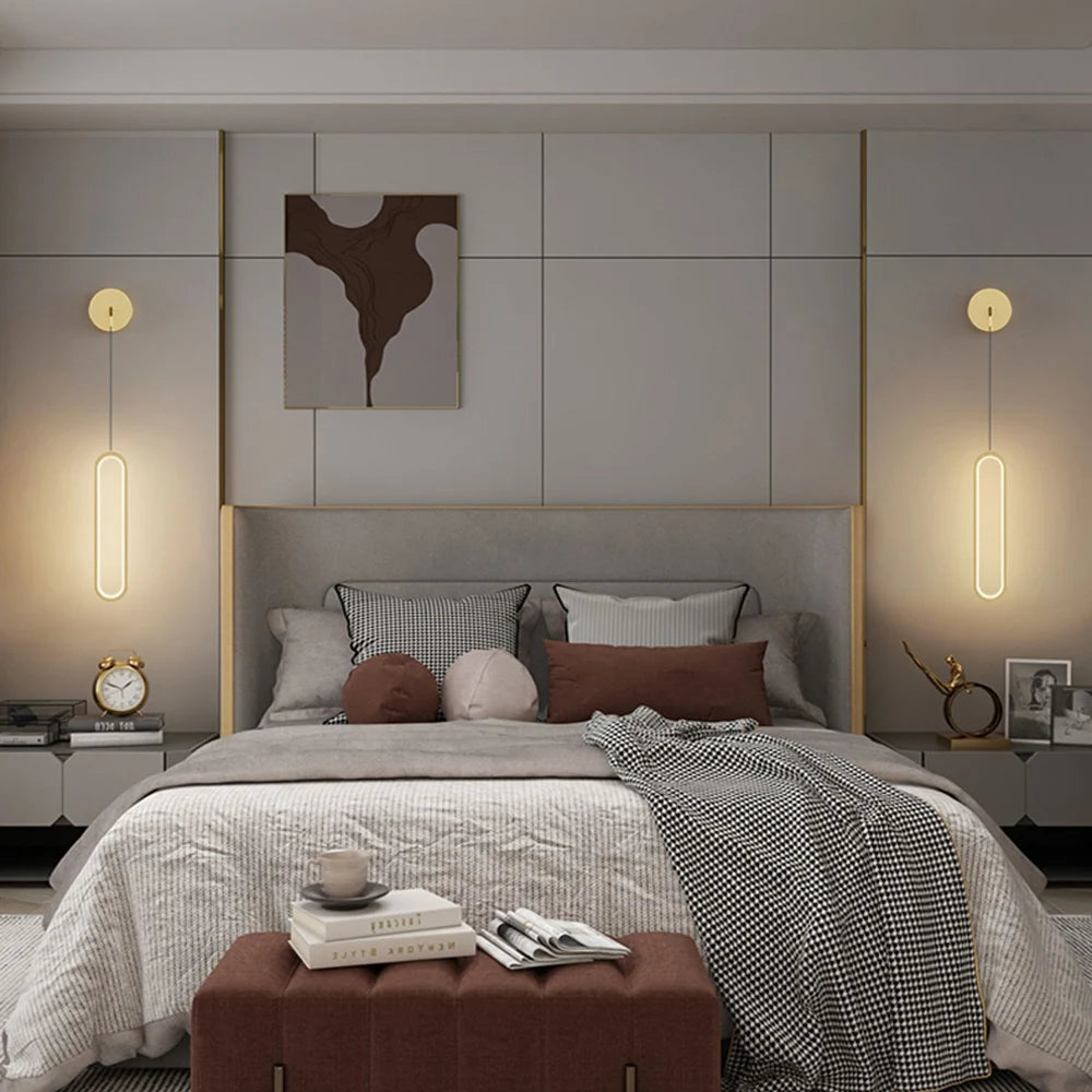 Modern Iron LED Wall Lamp — 3-Color Temperature Bedside & TV Background Light in Black or Gold
