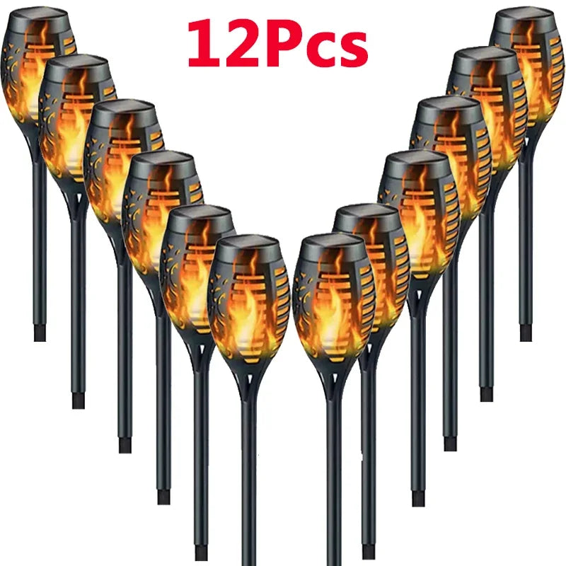 Solar Flame Torch Garden Light — 12-LED Flickering Dusk-to-Dawn Outdoor Stake Lamp, 1 to 12 Pack