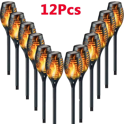 Solar Flame Torch Garden Light — 12-LED Flickering Dusk-to-Dawn Outdoor Stake Lamp, 1 to 12 Pack