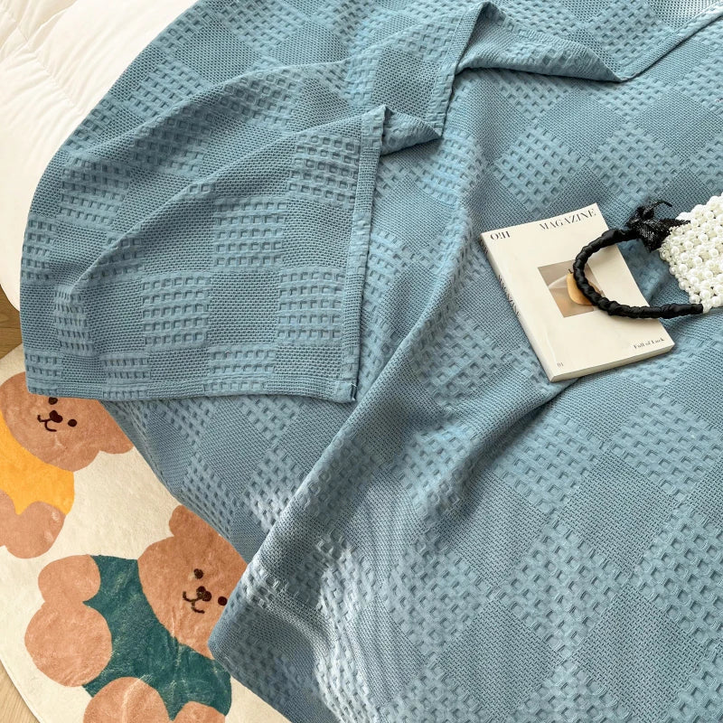 100% Cotton Waffle Knit Throw Blanket — Soft Breathable Sofa & Bed Throw