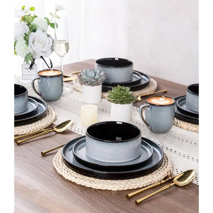 Reactive Glaze Ceramic Dinnerware Set for 4 — 12-Piece Plates & Bowls Set